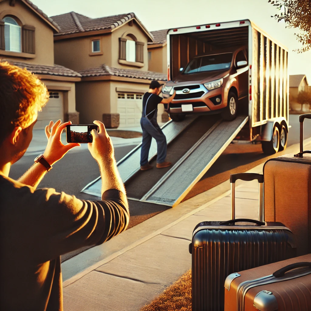 a-man-documenting-his-car-shipment-on-his-phone-while-a-driver-loads-a-vehicle-into-a-trailer-i