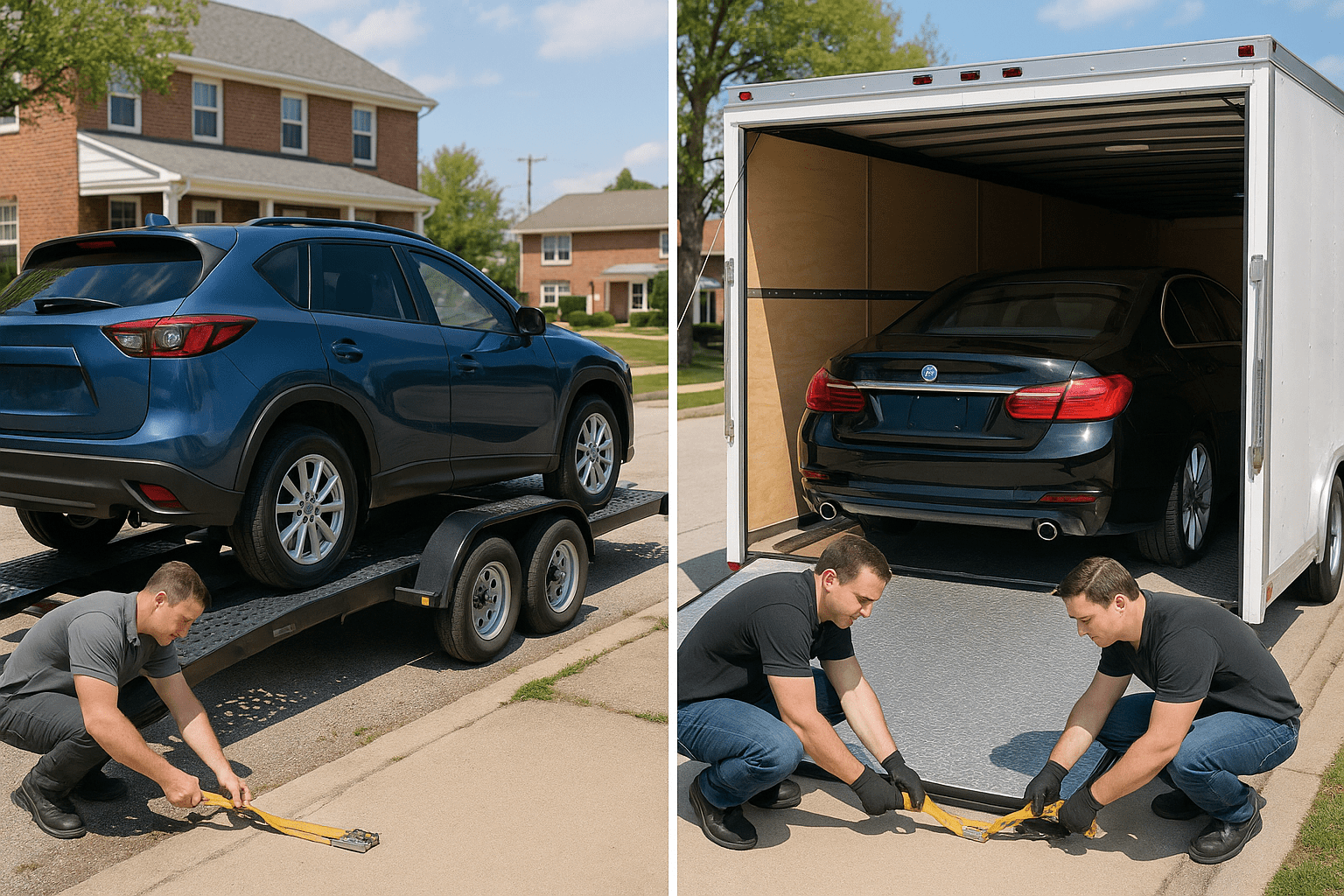 Comparison of open trailer and enclosed trailer transport methods used in Baltimore .